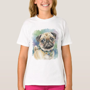 Söt vattenfärgspug med glasögon t shirt