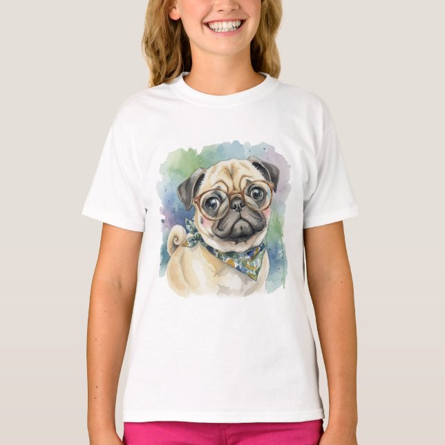 Söt vattenfärgspug med glasögon t shirt (Framsida)