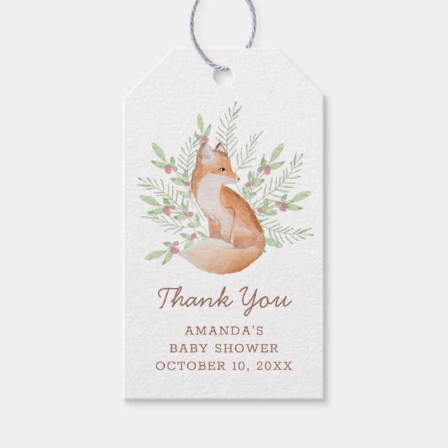 Söt vattenfärgsräv. Tack för att du har en barnskö Presentetikett (Framsidan)