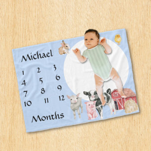 Söt vattenfärgsskick med gårdsdjur för bebisar  fleecefilt