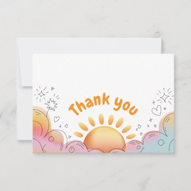 Söt vattenfärgssol och gnistrande klotter tack kort (Framsida)