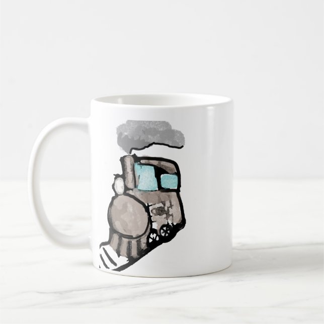 Söt vattenfärgstågsillustration Kaffe Mugg (Vänster)