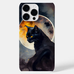 SÖT VATTENFÄRGSVART KATTEN MED FULLSTÄNDIG MOON
