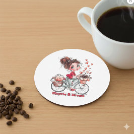 Söt vattenflickflicka på cykel kaffekoppunderlägg  underlägg