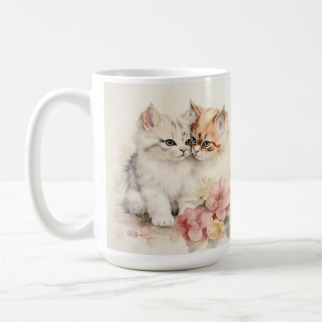 SÖT VATTENFLUFFY TABBY KITTENS KAFFEMUGG (Vänster)