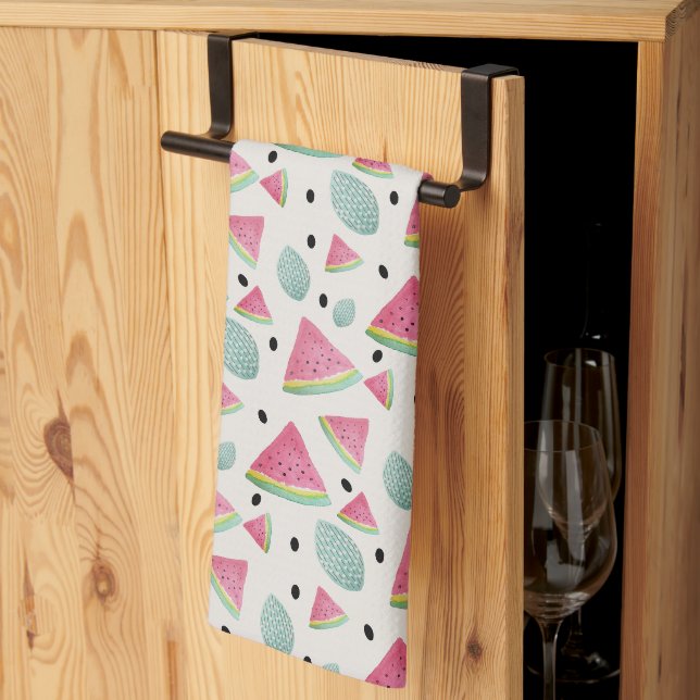Söt vattenmelon akvarell handmålad kökshandduk (Thirds Fold)