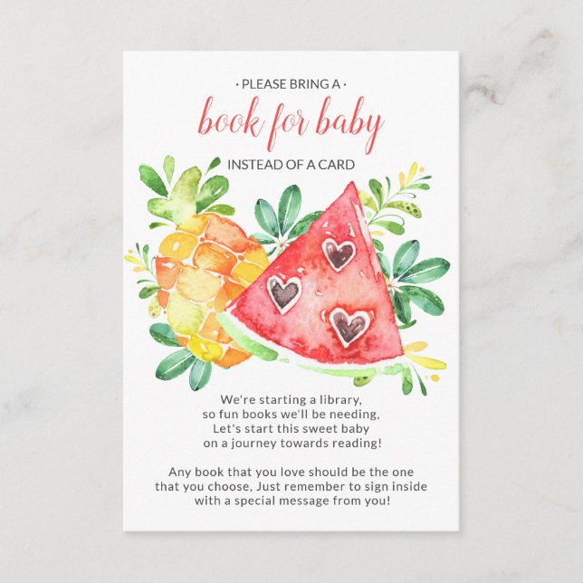 Söt vattenmelon Baby Shower-bok för babyskrivarkor Tilläggskort (Framsida)