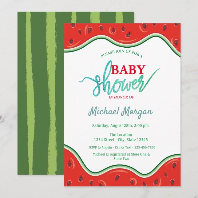 Söt vattenmelon  Baby Shower Inbjudningar (Fram/baksida)