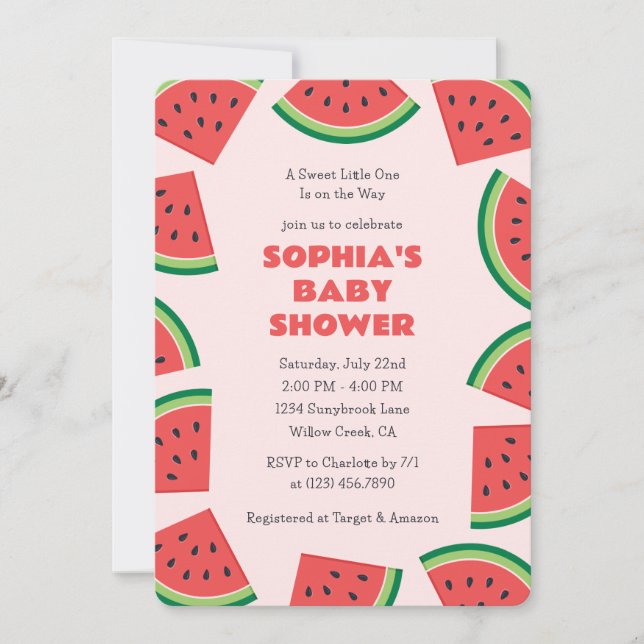 Söt Vattenmelon Bebis Shower Inbjudningar (Framsida)
