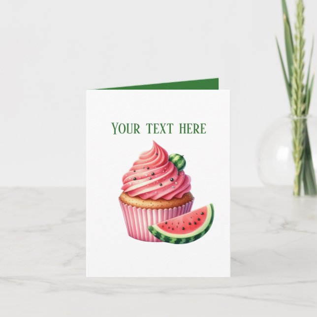 Söt vattenmelon cupcake anpassningsbar kort (Framsida)
