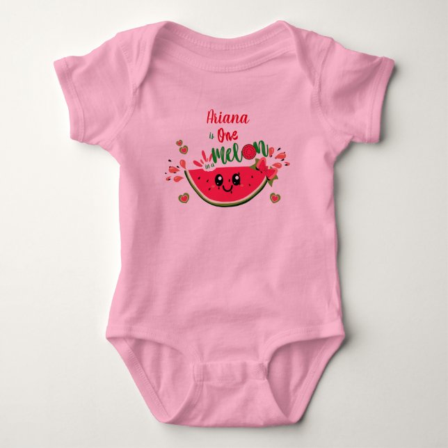 Söt vattenmelon En-i-melon-flicka 1-årsdag T Shirt (Framsida)