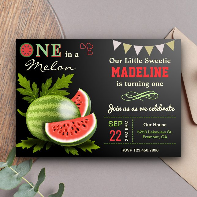 Söt vattenmelon Första födelsedagsfesten Inbjudningar (Skapare uppladdad)
