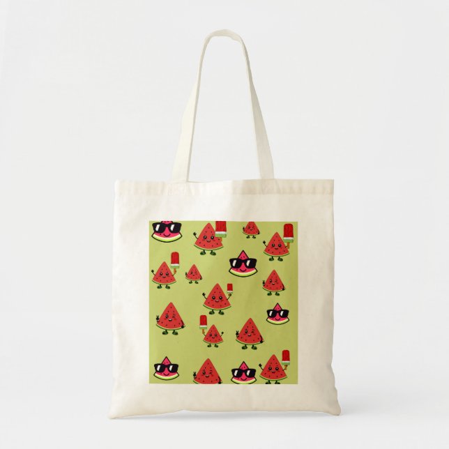 Söt Vattenmelon Mönster Estetisk Canvas Tote Väska (Framsidan)