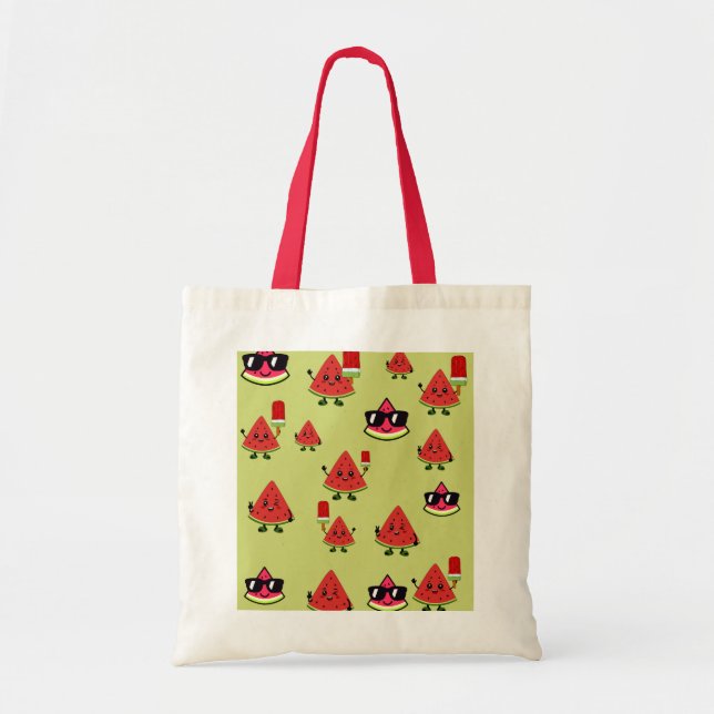 Söt Vattenmelon Mönster Estetisk Canvas Tote Väska (Framsidan)