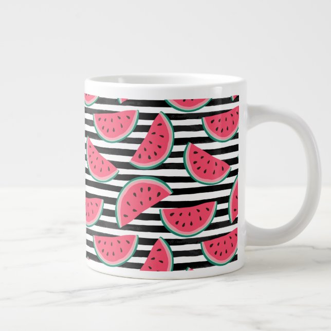 Söt vattenmelon på Rand Black & White Mönster Jumbo Mugg (Höger)
