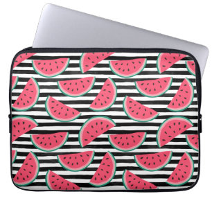 Söt vattenmelon på Rand Black & White Mönster Laptop Sleeve