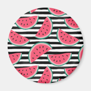 Söt vattenmelon på randsvart & vitmönster magnet