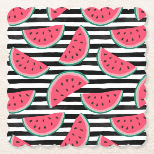 Söt vattenmelon på randsvart & vitmönster underlägg papper