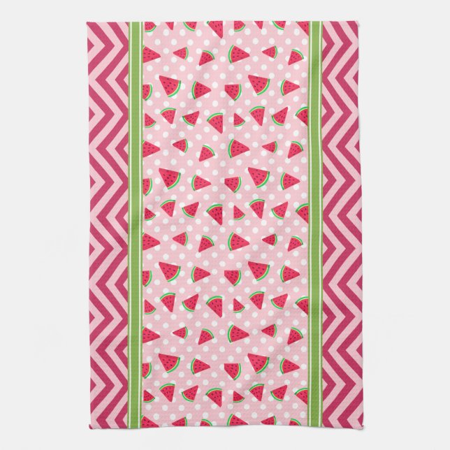 Söt Vattenmelon Prickig & Chevron Rosa Kökshandduk (Vertikal)