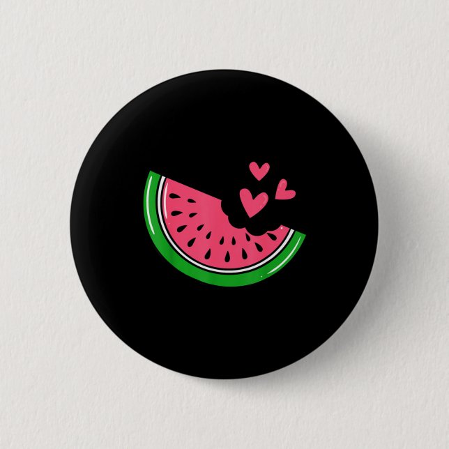 Söt vattenmelon skiva biten med hjärtan sommar knapp (Framsida)