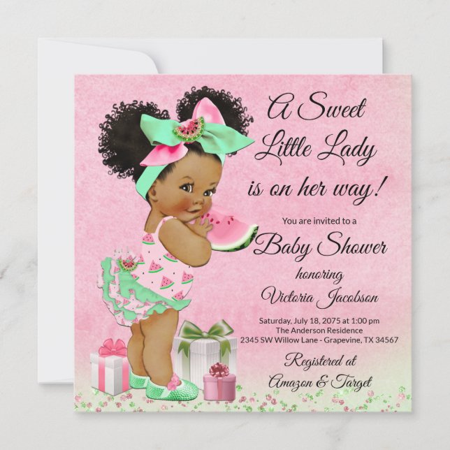Söt vattenmelon sommar baby shower inbjudningar (Framsida)