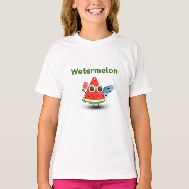 Söt Vattenmelon Sommar Strand Karaktär Konst T Shirt (Framsida)