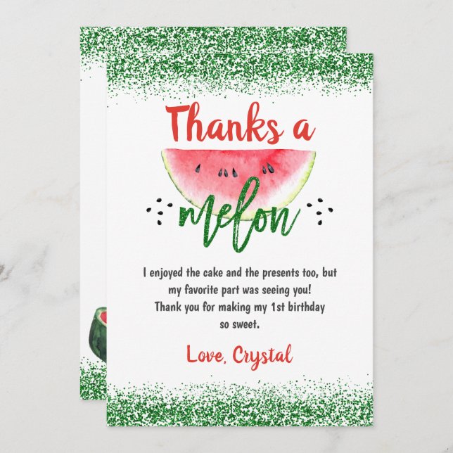 Söt vattenmelon Tack en melon födelsedag (Fram/baksida)