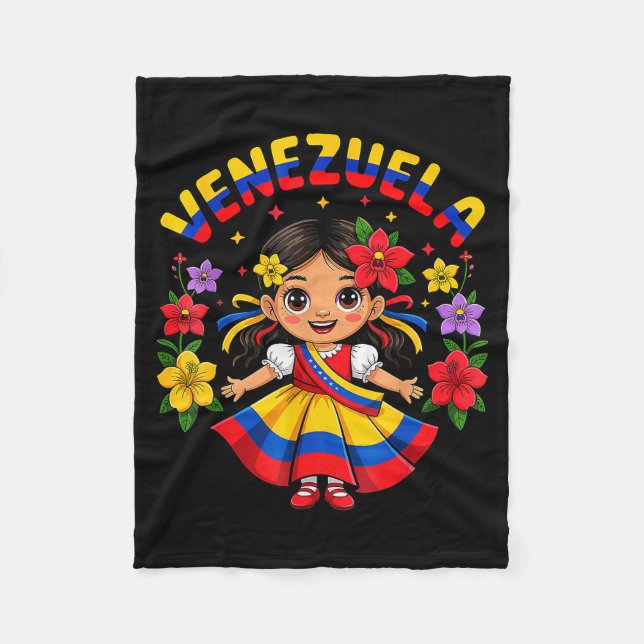 Söt venezuelansk flicka barn traditionell klänning fleecefilt (Framsidan)