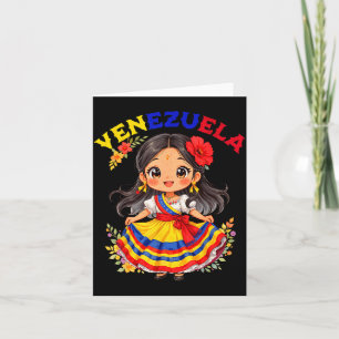 Söt venezuelansk flicka traditionell klänning färg kort