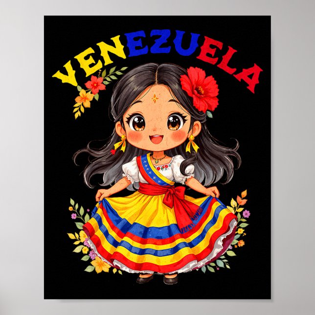 Söt venezuelansk flicka traditionell klänning färg poster (Framsidan)