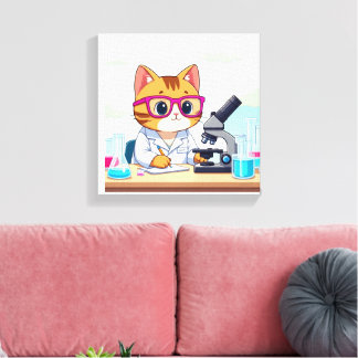 Söt Vetenskaplig Katt – Mysig Tecknad Labb Canvas
