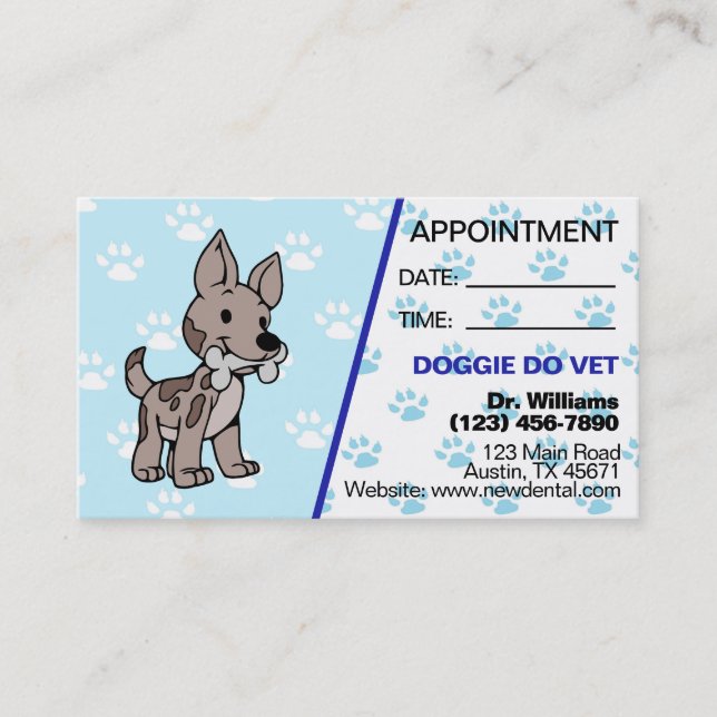 Söt veterinärbokningskort med tassavtryck visitkort (Framsida)
