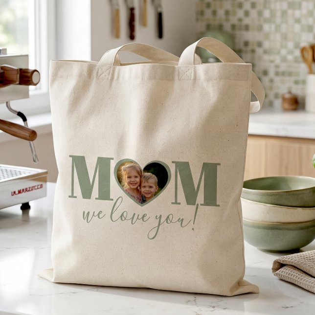 Söt vi älskar dig mamma mor tygkasse (Customize with your kids' picture. Design repeats on the back.)