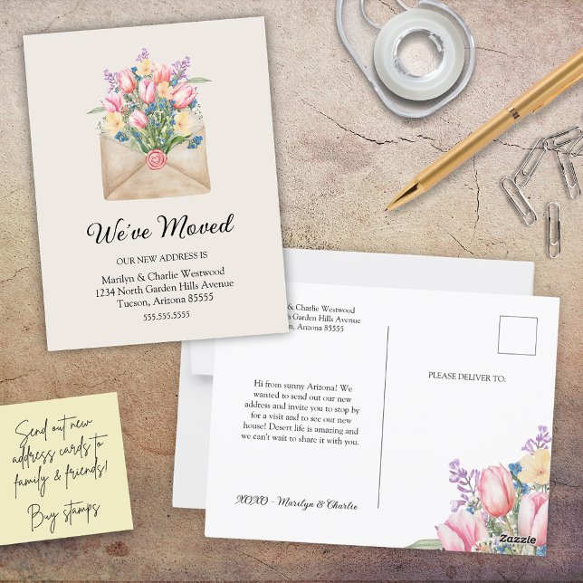 Söt Vi Har Flyttat Blommig Ny Adress Vykort (elegant floral watercolor we've moved change of address postcards for new address notes for family)