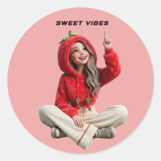 Söt vibbar jordgubbs hoodie karaktär klistermärke
