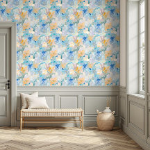 Söt Vibrant Blommigt Vattenfärg, blå och Gult