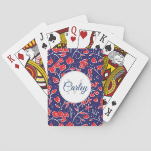 Söt Vibrant Red Blue Blommigt Personlig Casinokort