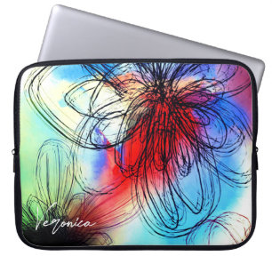 Söt Vibrant Watercolor Dahlia Blommigt Abstrakt Laptop Fodral