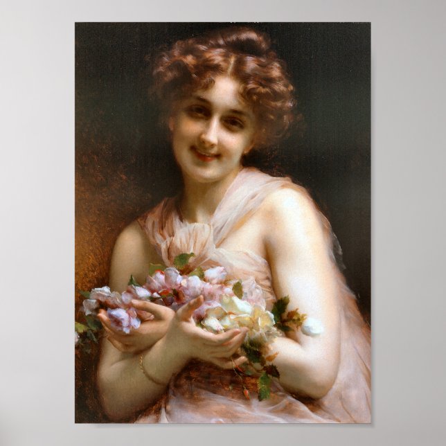Söt Victorian Dam with Flowers Poster (Framsidan)