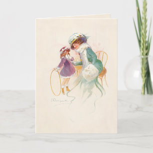 Söt Victorian Mor i Ermine med dotter Helgkort