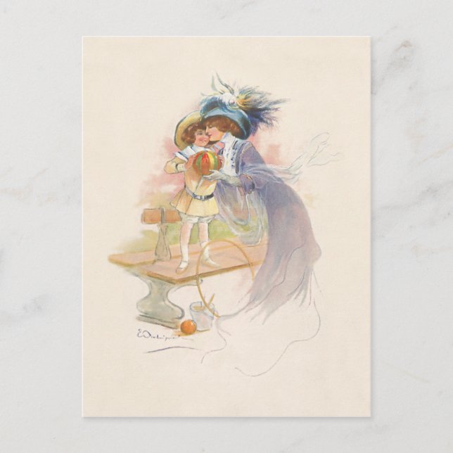 Söt Victorian Mor och Dotter Helg Vykort (Framsida)