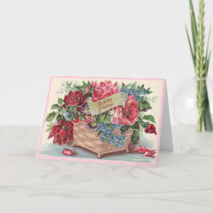 Söt Victorias Rosa & Röd ros Basket födelsedag Kort
