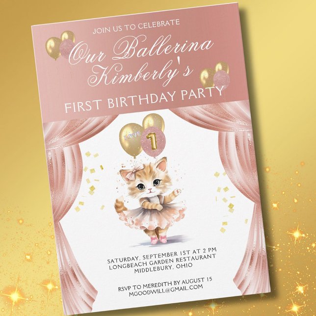 Söt vid Rosa Ballerina Girl First Birthday Inbjudningar (Skapare uppladdad)