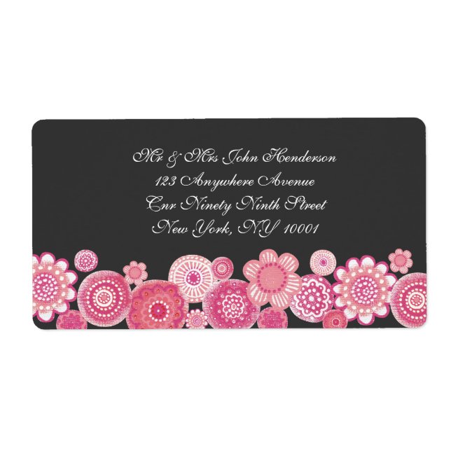 Söt vid Rosa & Grått Blommigt Adress Sticker Fraktsedel (Framsidan)