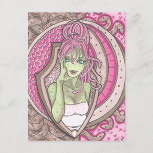 Söt vid Rosa Medusa Fantasy Art nouveau Porträtt Vykort