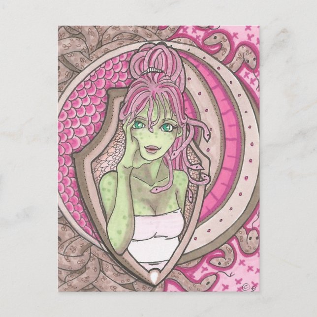 Söt vid Rosa Medusa Fantasy Art nouveau Porträtt Vykort (Framsida)