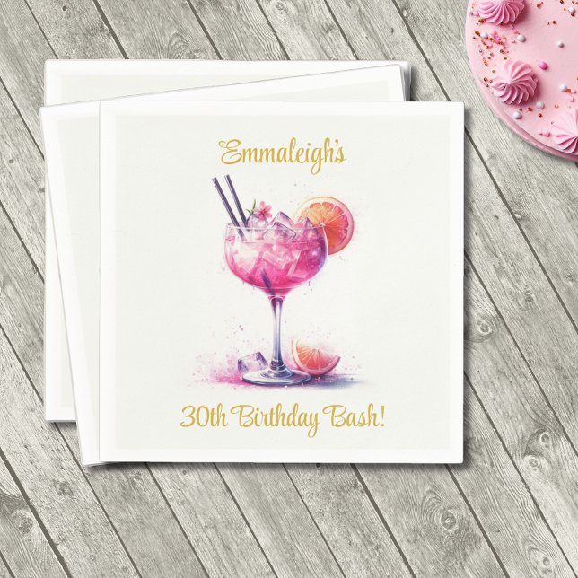 Söt vid Rosa ThLED Cocktail Birthday Pappersservett (Skapare uppladdad)