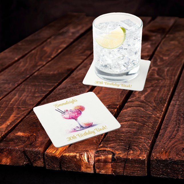 Söt vid Rosa ThLED Cocktail Birthday Underlägg Papper Kvadrat (Skapare uppladdad)