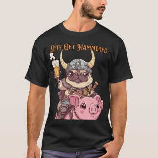 Söt Viking Pug Ridande Gris med Öl Bedårande Vi T Shirt