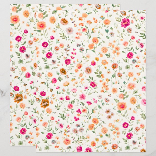 Söt vild blom-mönstrad scrapbookpapper (Fram/baksida)